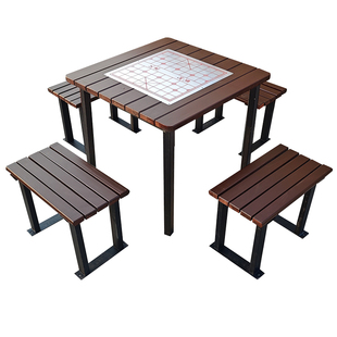 户外桌椅庭院阳台休息区休闲一桌两椅家用组合防腐木象棋棋牌桌椅