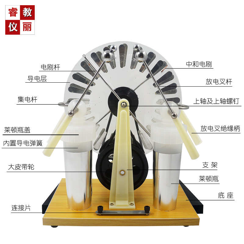 静电感应起电机静电发生器大圆盘莱顿瓶物理教学实验仪器材J23008