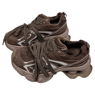 欧洲站乐魔女鞋2025秋新款磨砂皮增高厚底运动鞋绑带炸街老爹鞋女