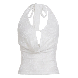 DARLINGAGA纯欲性感风蕾丝提花荡领挂脖背心女辣妹显身材修身吊带