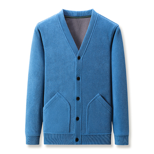 摇粒绒加绒加厚V领开衫男卫衣秋冬季双面奥粒绒外套男上衣服外穿