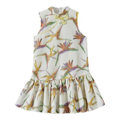 EXISTENTIALISM kids童装秋季新款女童新中式鹤望兰旗袍连衣裙