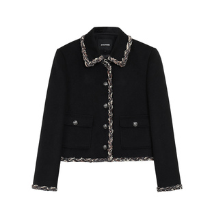 pusumede miu系名媛 小香风翻领毛呢外套女气质宽松短款呢子上衣