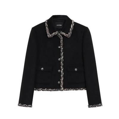 pusumede miu系名媛 小香风翻领毛呢外套女气质宽松短款呢子上衣