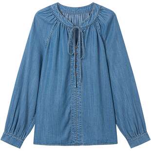 KBNE莱赛尔湖蓝色牛仔衬衫气质衬衣2025新款慵懒风长袖上衣春秋女