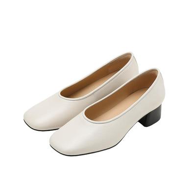 7or9法式简约风方头粗跟浅口单鞋女百搭舒适通勤工作鞋冷杉