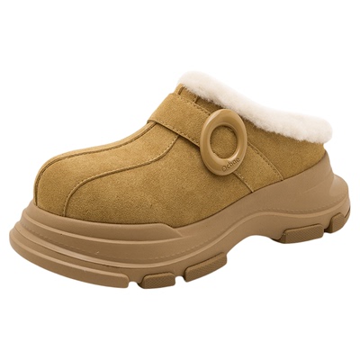 真皮厚底外穿勃肯鞋半拖雪地靴女