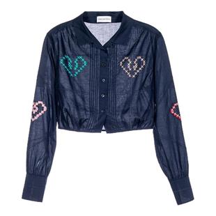 【断码】SHORT SENTENCE/短句女士爱心刺绣长袖衬衫银泰301574