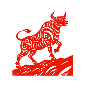 生肖牛窗花剪纸牛气冲天静电贴纸牛市办公室窗贴玻璃门贴双面红