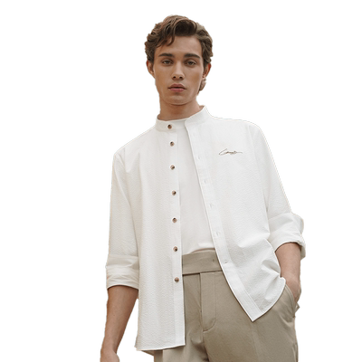 吉约蒙男士长袖衬衫泡泡纱米白色