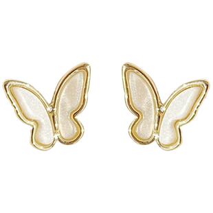 白贝母蝴蝶纯银耳钉2026年新款潮耳环韩国气质网红高级感法式耳饰