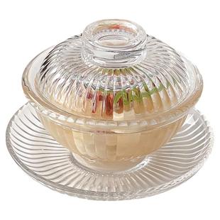 锤纹燕窝盅带盖玻璃碗中式精致甜品碗碟套装家用耐热银耳糖水汤碗