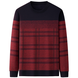 老年人加绒加厚红色毛衣男中年爸爸秋冬季保暖毛衫本命年男士上衣