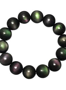 纯天然双彩虹眼黑曜石单圈手串