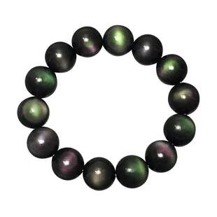 纯天然双彩虹眼黑曜石手链男女款双眼黑耀石单圈手串情侣水晶正品