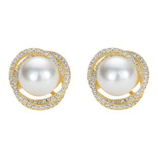 倪妮同款耳环2026新款珍珠耳夹蚊香盘复古耳钉高级感无耳洞耳饰女