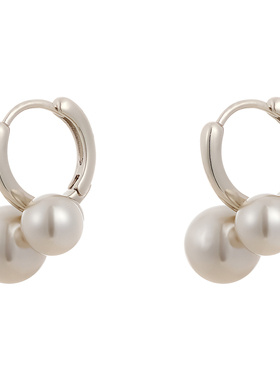 银色大小珍珠耳扣耳环高级感轻奢
