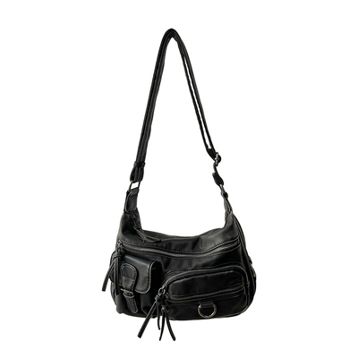 BINGBONG黑色做旧机车斜挎包