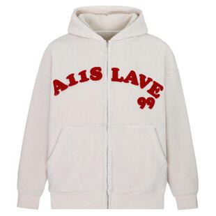 A11SLAVE秋冬款美式字母logo毛巾绣拉链帽衫羊羔绒加厚外套情侣款