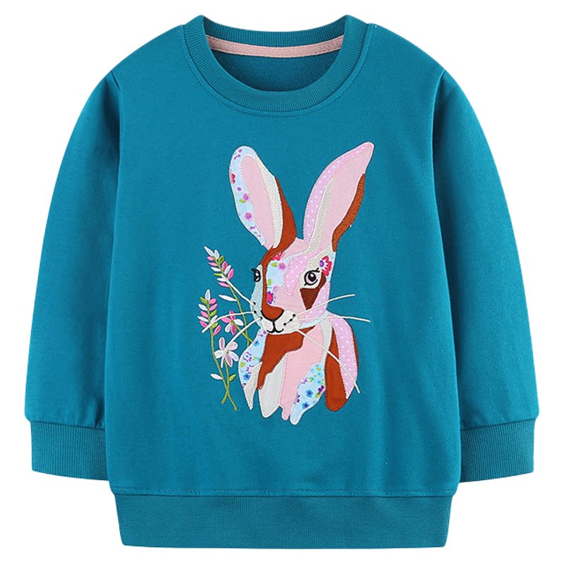 儿童卫衣欧美风卡通兔子印花女童圆领衫针织棉童装girlsweatshirt