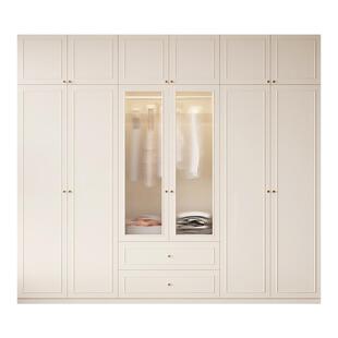 法式奶油风衣柜家用卧室组合玻璃门衣橱靠墙收纳柜子可定制储物柜