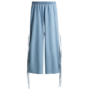 HM2026春季新款女装牛仔裤系带设计松紧腰慵懒阔腿牛仔裤1285207