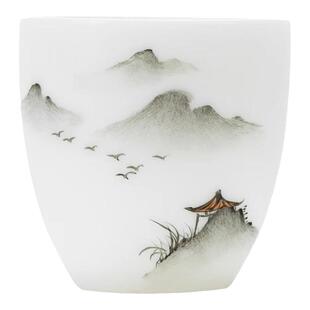 钰铨龙门 德化羊脂玉白瓷手绘水墨画国风茶杯泡茶主人杯单杯家用
