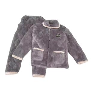 冬季睡衣男士三层加厚睡衣夹棉大码珊瑚绒爸爸保暖休闲家居服时尚