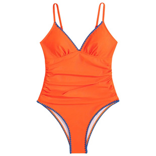 欧美外贸大码游泳衣女款成人辣妹性感V领保守遮肉连体泳装泡温泉