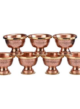 藏式红铜雕花带脚七供杯供水碗