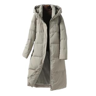 羽绒服女中长款连帽修身气质加厚2025秋冬新款高端女士外套白鸭绒