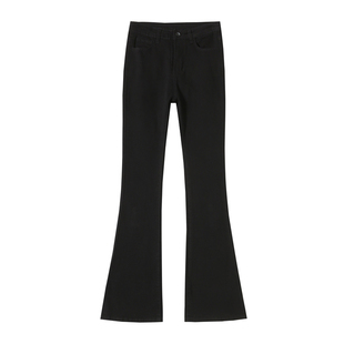 黑色微喇牛仔裤女秋冬季新款加绒小个子九分高腰显瘦弹力喇叭裤xs