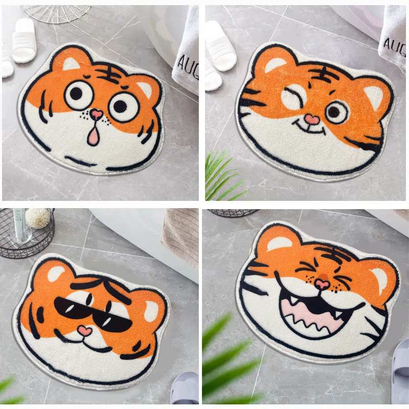 卡通老虎浴室地垫门口吸水仿羊绒床边感猫防滑地毯卧室撸毛绒异形