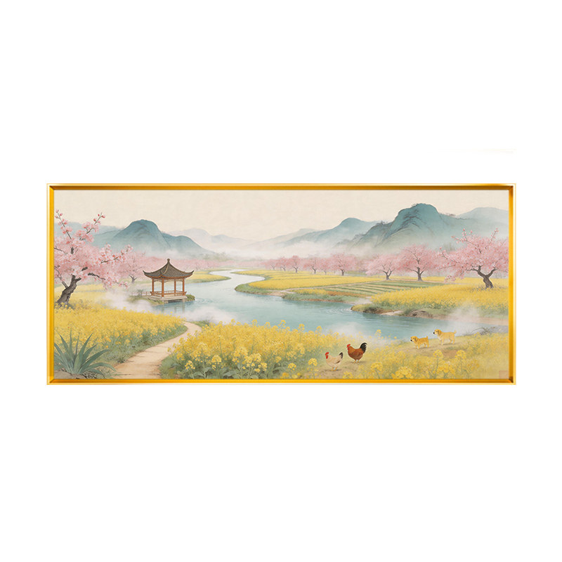 中式山水桃花客厅会客室印花全绣2026新款全手工满绣十字绣自线绣