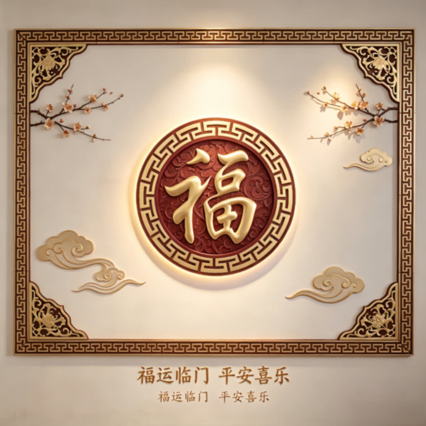 A树脂影壁墙福字套装砖雕福字仿古中式院墙庭院农村迎门照壁墙装