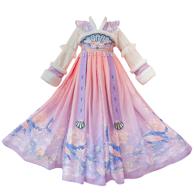 汉服女童冬装加绒中国风古装公主裙儿童秋冬季加厚古风唐装连衣裙