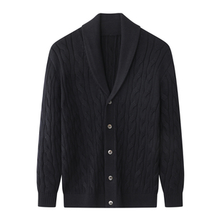 【秋冬保暖毛衣】轻熟商务绞花青果领羊毛开衫针织衫男士针织外套