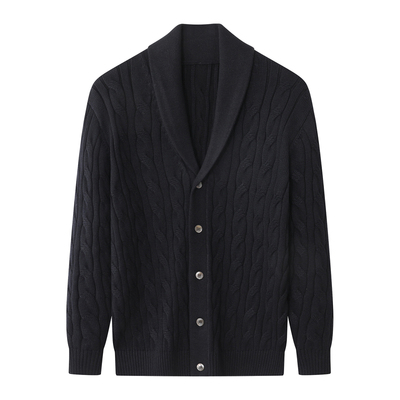 秋冬青果领绞花羊毛开衫针织外套