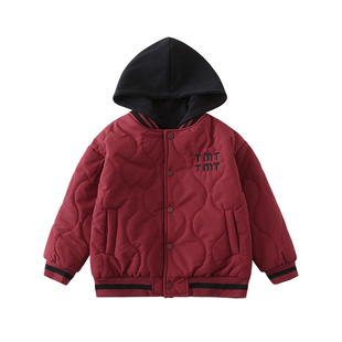 冬季亲子装棉服韩版母女装连帽棒球服一家三四口红色新年棉袄外套