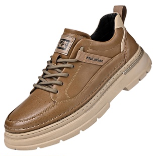 木林森工装风厚底2026新款休闲皮鞋男真皮复古时尚百搭板鞋低帮鞋