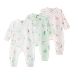 哥比兔新生儿秋季纯棉长袖连体衣初生婴儿宝宝和尚袍百天宝宝