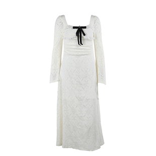 GirlsAt18 法式高级蕾丝白色长袖连衣裙女秋季生日裙子气质长裙