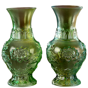 供佛花瓶 玻璃琉璃花瓶摆件 客厅 插花 佛堂莲花佛前一对透明花瓶