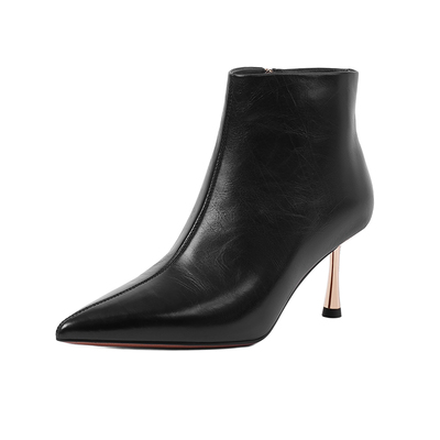 哈森/HARSON【璀钻之吻】25秋冬新款真皮尖头细高跟时装靴短靴女