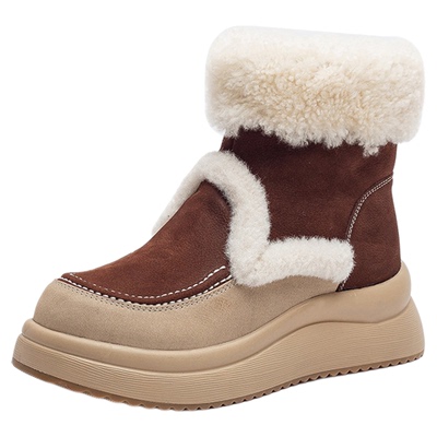 加厚羊毛靴真皮厚底坡跟雪地靴女