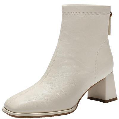 百丽复古褶皱显瘦高跟短靴子加绒新款专柜款优雅时装靴E5U1DDD5