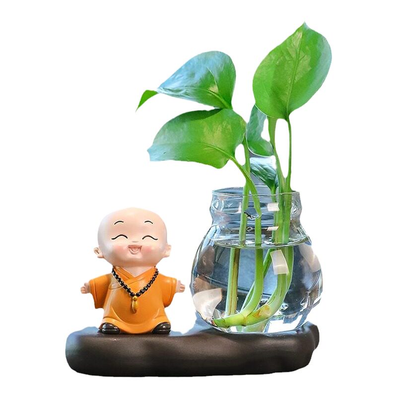 慧圆小和尚绿植水培装饰品花瓶办公桌面摆件客厅插花送礼家居好物
