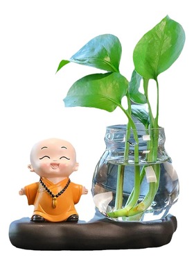 慧圆小和尚绿植水培装饰品花瓶办公桌面摆件客厅插花送礼家居好物
