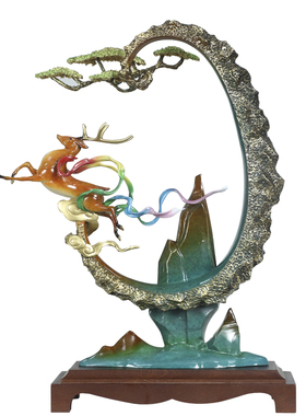 一鹿攀升风景铜鹿摆件开业乔迁礼