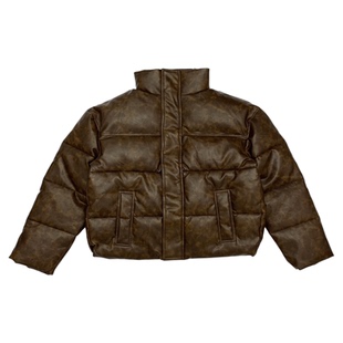 水洗PU皮夹克棉服男立领休闲秋冬厚实保暖棉服宽松短款时尚女外套